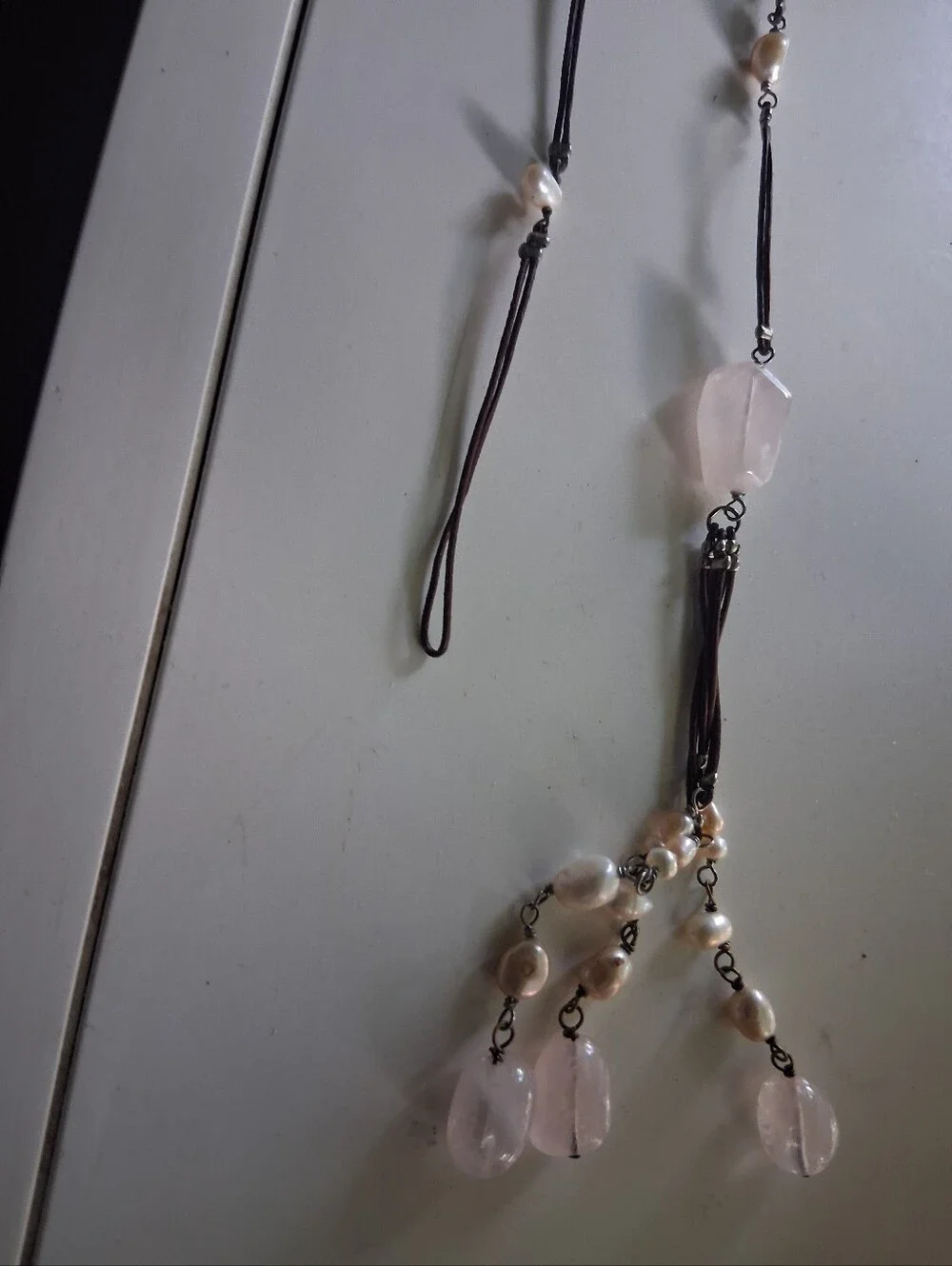 Delicate Pink Bead Lariat Necklace - Unbranded